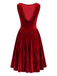 Robe rouge sans manches en velours à dos drapé années 1950 - 3