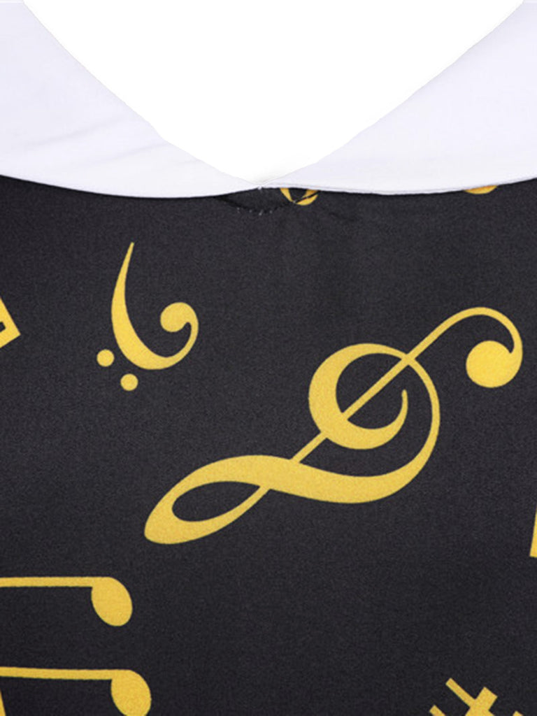 Robe Sans Manches à Col Claudine et Motif Notes de Musique Années 1950 - 4