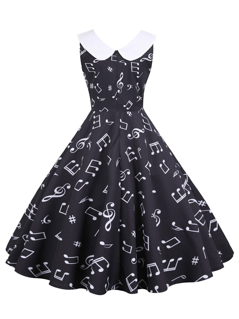 Robe Sans Manches à Col Claudine et Motif Notes de Musique Années 1950 - 7