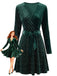 Robe scintillante en velours à col V, manches longues et ceinture Années 1950 - 1