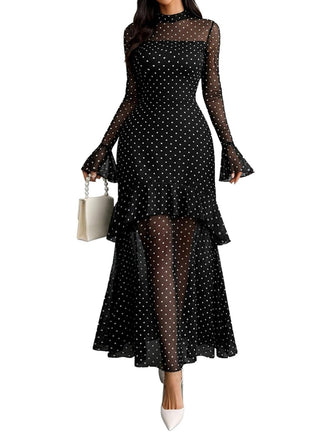 Robe sirène à volants étagés et manches évasées transparentes années 1930 - 2