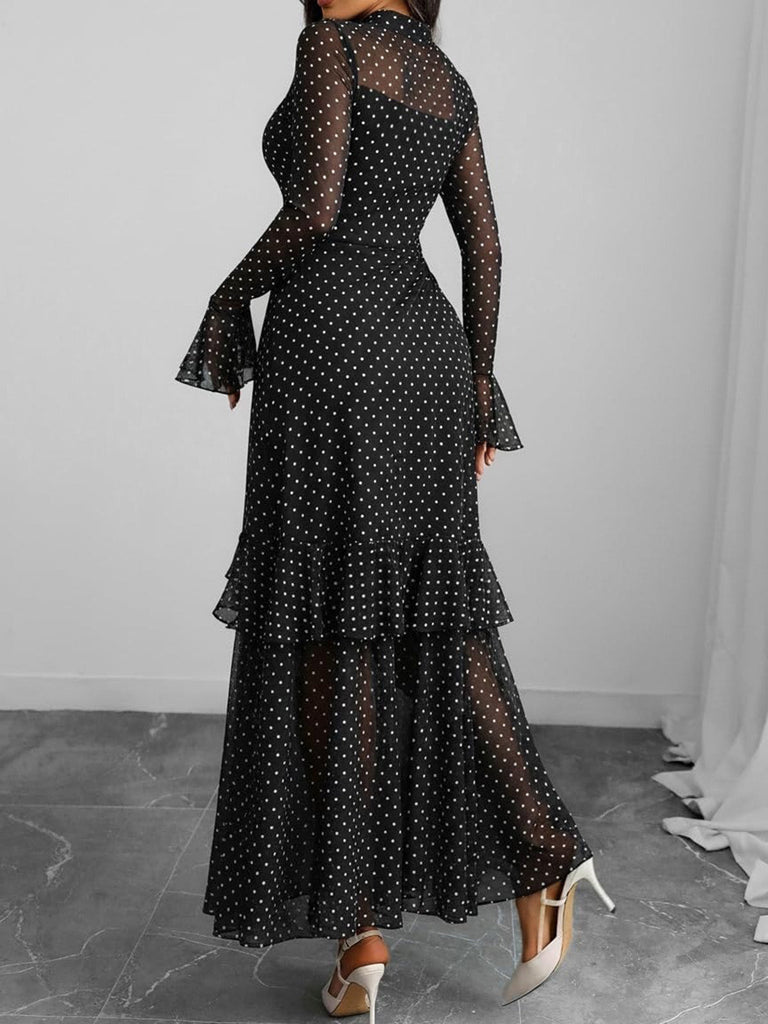 Robe sirène à volants étagés et manches évasées transparentes années 1930 - 5