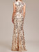 Robe sirène dorée à sequins floraux et manches courtes années 1920 - 2