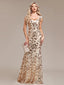 Robe sirène dorée à sequins floraux et manches courtes années 1920