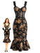 Robe sirène en tulle floral à corset et bretelles en dentelle Années 1930 - 1