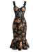 Robe sirène en tulle floral à corset et bretelles en dentelle Années 1930 - 2