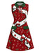 [Prévente] Robe trapèze sans manches à imprimé de Noël et nœud Années 1960 - 2