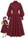 [Prévente] Robe Unie Bordeaux à Col Chemise et Manches Lanternes Années 1950 - 1