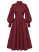 [Prévente] Robe Unie Bordeaux à Col Chemise et Manches Lanternes Années 1950 - 2
