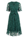[Grande Taille] Robe vert foncé à dentelle papillons, col V et ceinture Années 1950 - 2
