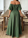 [Grande Taille] Robe Vert Foncé Fleurie à Épaules Dénudées Années 1950 - 3