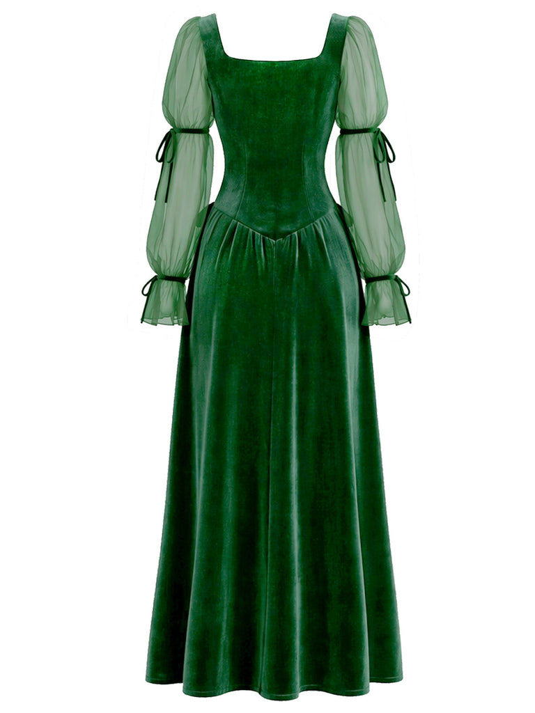 [Prévente] Robe vert lac en velours à manches en mousseline et nœud années 1930 - 2