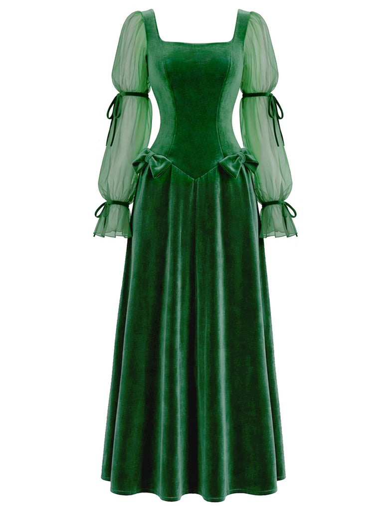 [Prévente] Robe vert lac en velours à manches en mousseline et nœud années 1930 - 3