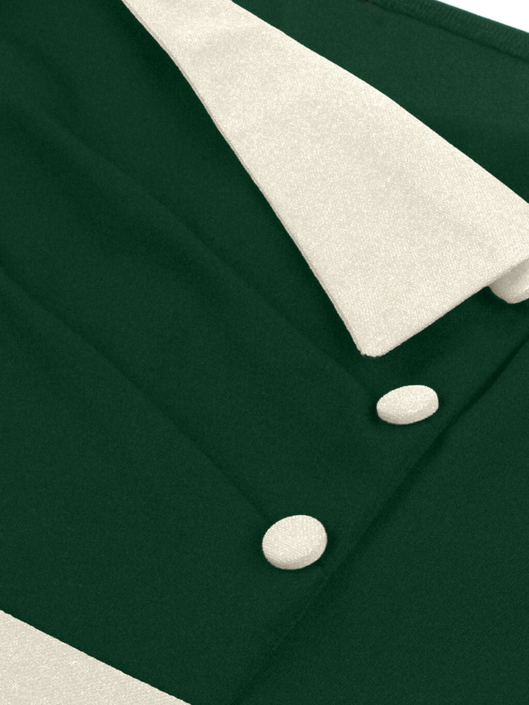 Robe verte à empiècements contrastants, col carré et manches mi-longues Années 1950 - 4