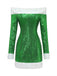 Robe verte de Noël à épaules dénudées, fausse fourrure blanche et sequins Années 1980 - 2