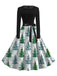 Robe verte de Noël à manches longues et ceinture à nœud Années 1950 - 2