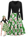 Robe verte de Noël à motif Père Noël et col V festonné Années 1950 - 1