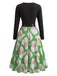 Robe verte de Noël à motif Père Noël et col V festonné Années 1950 - 3