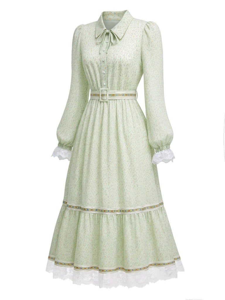 [Prévente] Robe victorienne à fleurs, bordure en dentelle et manches bouffantes Années 1930 - 2