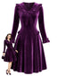 [Prévente] Robe violette en velours à volants nœud et manches longues Années 1950
