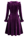 [Prévente] Robe violette en velours à volants, nœud et manches longues Années 1950 - 4