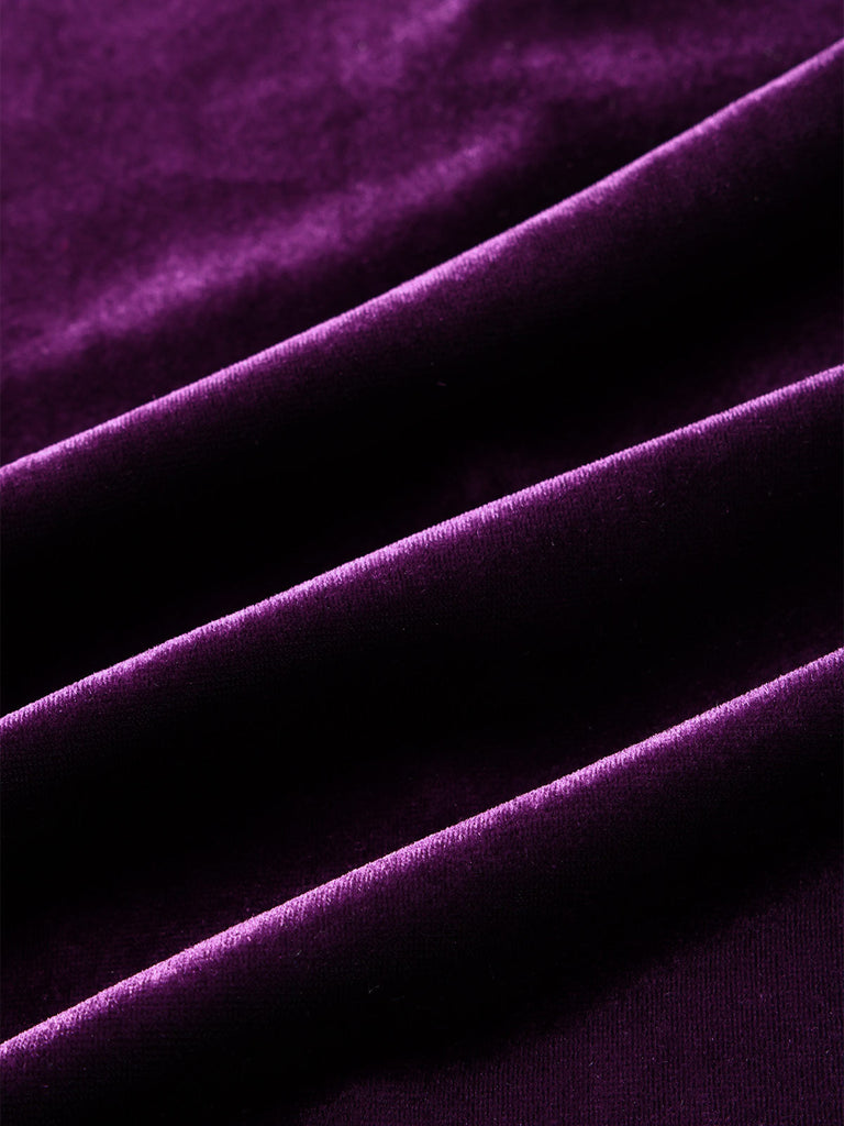 [Prévente] Robe violette en velours à volants, nœud et manches longues Années 1950 - 6