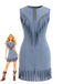 Robe western en suédine à col V zippé, clous et franges années 1970 - 1