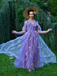 Robe fendue violette tulle fleurs 1970s
