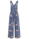 Salopette en denim bleu à fleurs et jambes larges années 1940 - 1