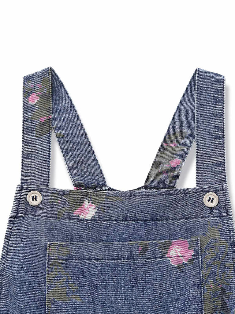 Salopette en denim bleu à fleurs et jambes larges années 1940 - 5