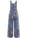 Salopette en denim bleu à fleurs et jambes larges années 1940 - 6