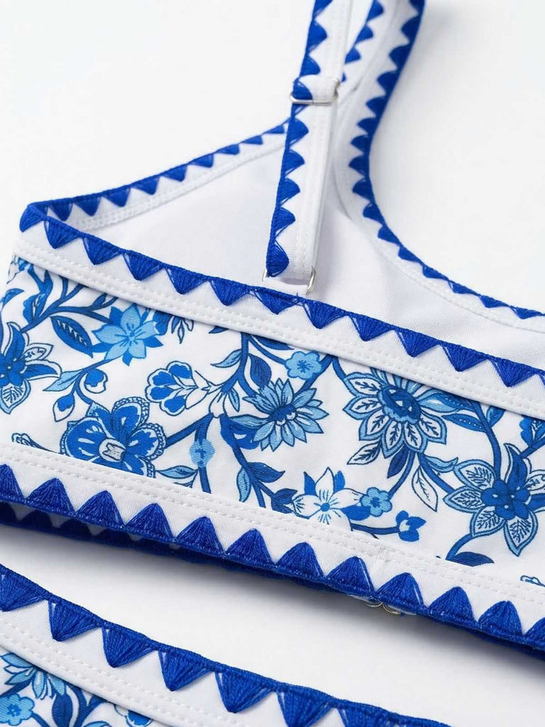 Col Rond Floral Taille Haute Ensemble Bikini Années 1950 5