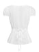 Rear view of the white retro blouse showcasing the clean back design and the elegant fit-and-flare waist construction.