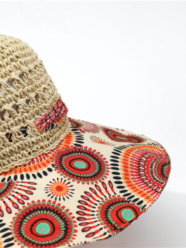 Bohème Mandala Imprimé Crochet Paille Nœud Chapeau de Soleil 2