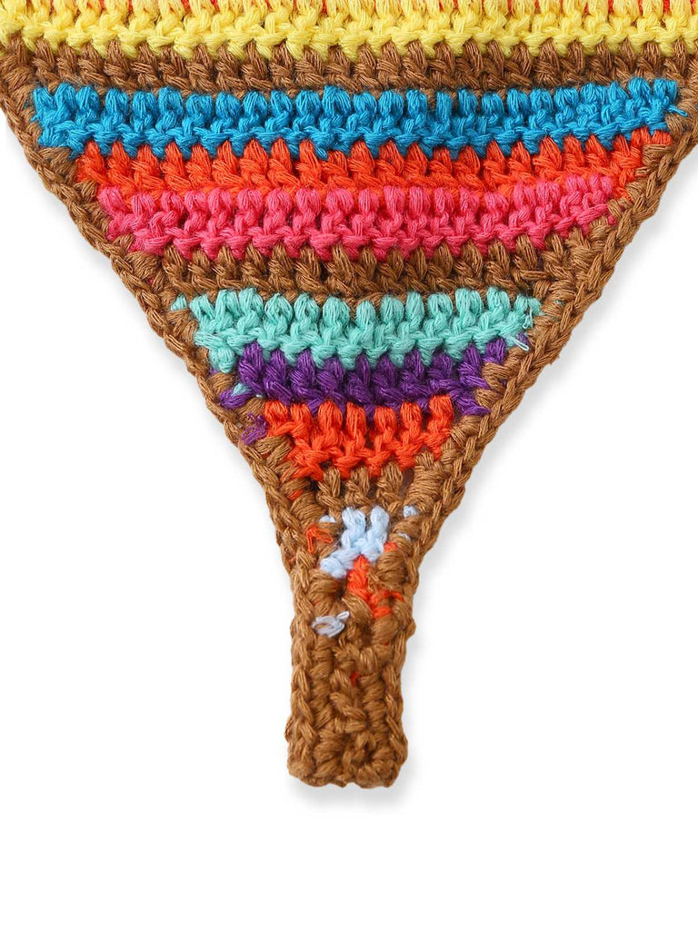 Multicolore Rayé Pompon Crochet Halter Ensemble Bikini Années 1970 6
