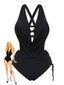 Ensemble tankini noir à lacets et découpes croisées 1940s