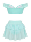 Mint green two-piece Bikini Set with a top and ruffled skirt on a white background