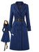 Trench bleu foncé à double boutonnage, ceinture et détails contrastants années 1950 - 1