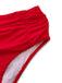Close-up of a red swimsuit bottom with white mesh lining on a white background
