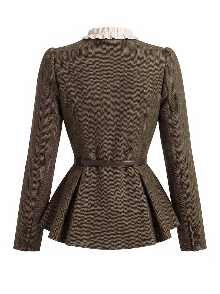 [Prévente] Veste blazer à chevrons, col montant, volants et ceinture années 1940 - 4