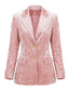Veste Blazer Rose en Velours Froissé à Double Boutonnage Années 1950