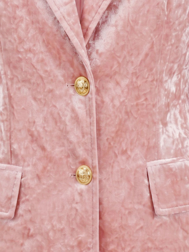 Veste Blazer Rose en Velours Froissé à Double Boutonnage Années 1950 - 3