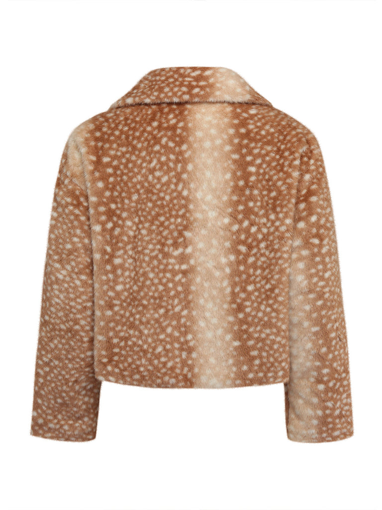 Veste courte marron en fausse fourrure à imprimé cerfs Années 1950 - 2