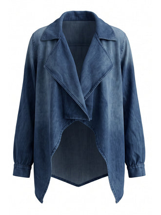 Veste en denim bleu à col à revers et manches longues années 1970 - 1