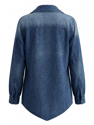 Veste en denim bleu à col à revers et manches longues années 1970 - 2