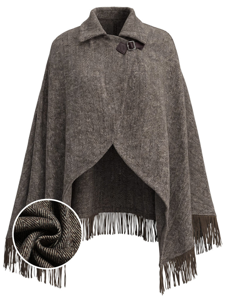 [Prévente] Veste Marron en Maille Effet Laine à Revers et Ourlet Frangé Années 1970 - 1