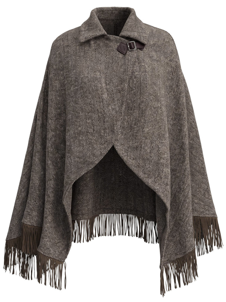 [Prévente] Veste Marron en Maille Effet Laine à Revers et Ourlet Frangé Années 1970 - 2