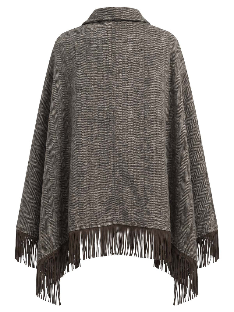 [Prévente] Veste Marron en Maille Effet Laine à Revers et Ourlet Frangé Années 1970 - 4