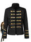 Veste militaire noire à col montant boutons et galon doré années 1960