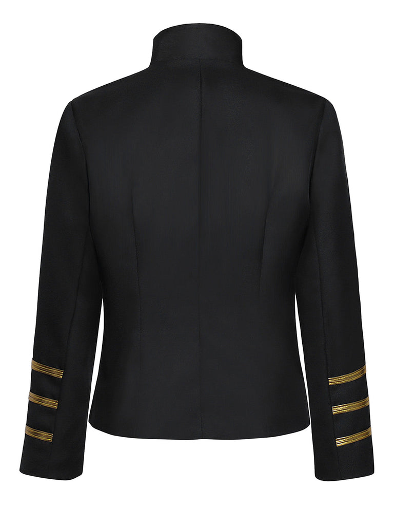 Veste militaire noire à col montant, boutons et galon doré années 1960 - 3